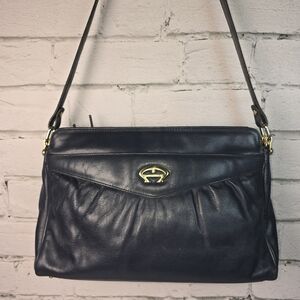 VINTAGE ETIENNE AIGNER CLASSIC NAVY BLUE SOFT LEATHER 2 COMPARTMENT SHOULDER BAG